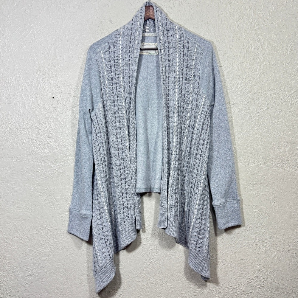 Anthro Saturday Sunday Cardigan Sweater Lg Asymmetric Shawl Open Fleece OB367505